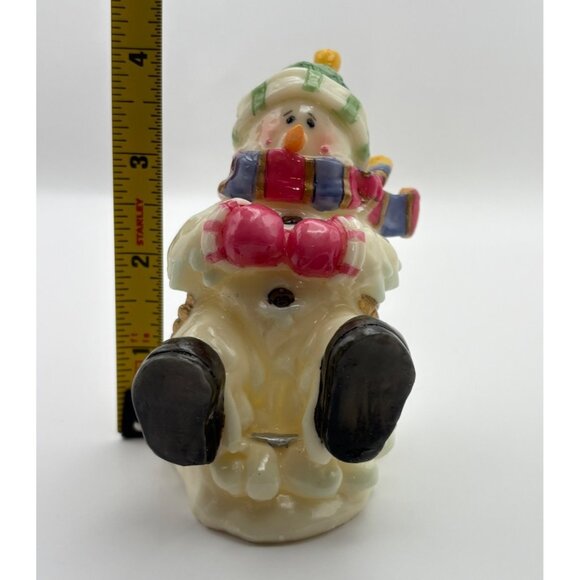 Vintage Sledding Snowman Christmas Figurine Green Hat Winter Fun - Picture 4 of 9